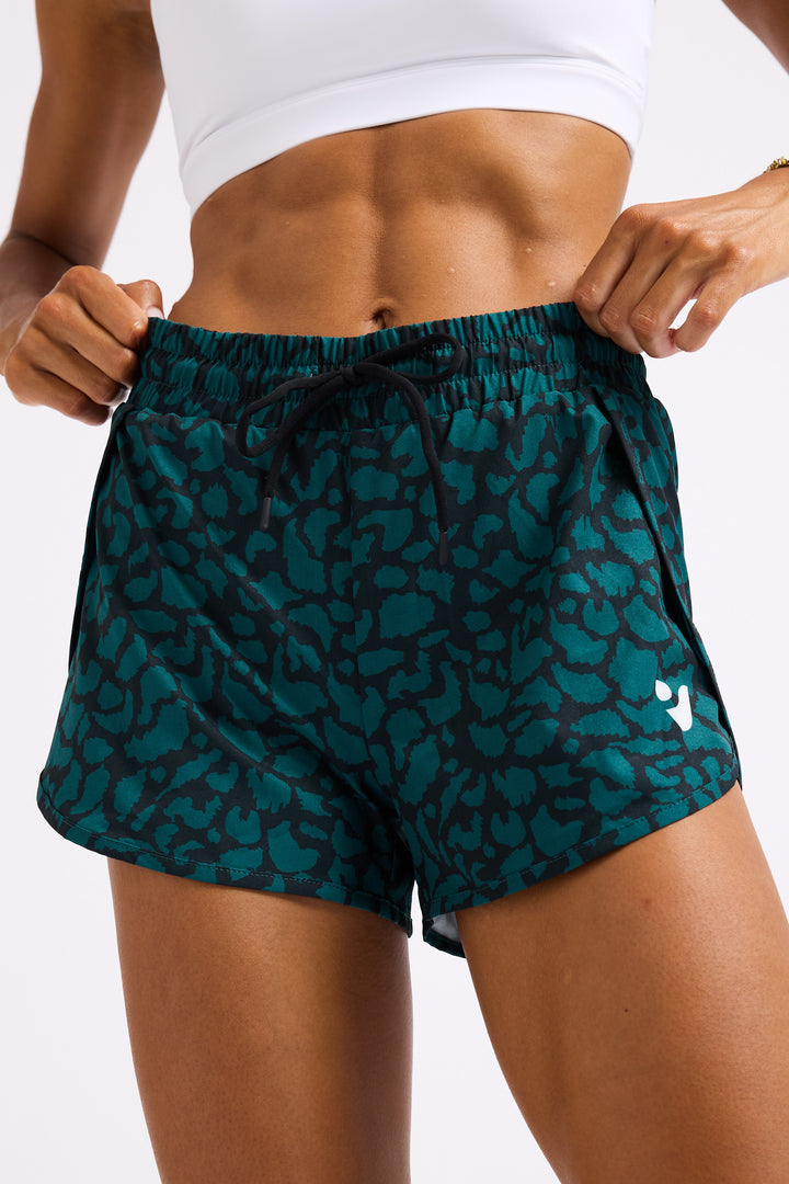Teal Leopard - 2 in 1 Racer Shorts