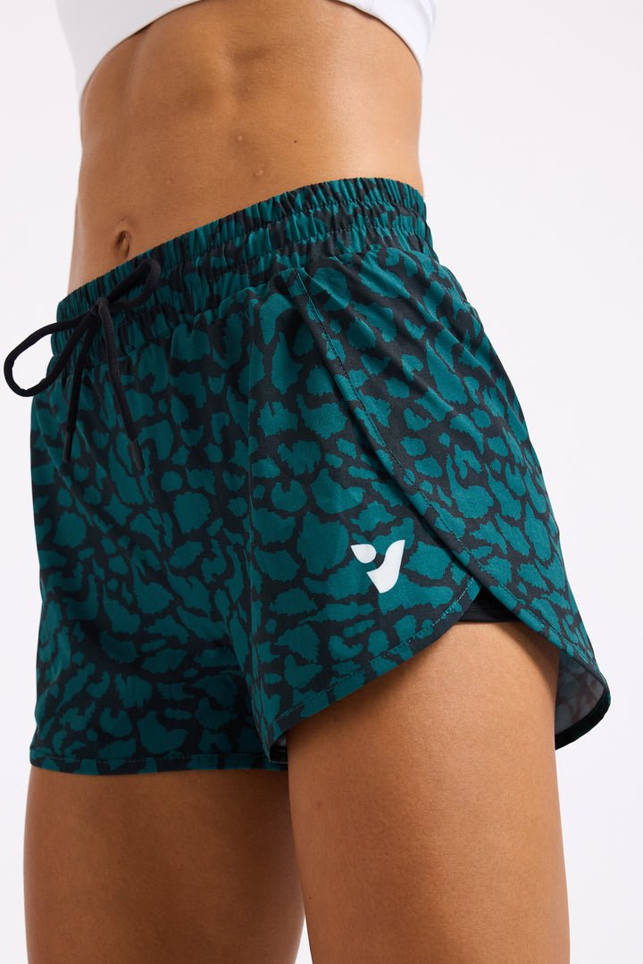 Teal Leopard - 2 in 1 Racer Shorts