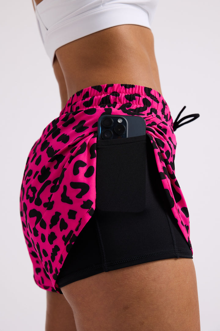 Pink Leopard - 2 in 1 Racer Shorts
