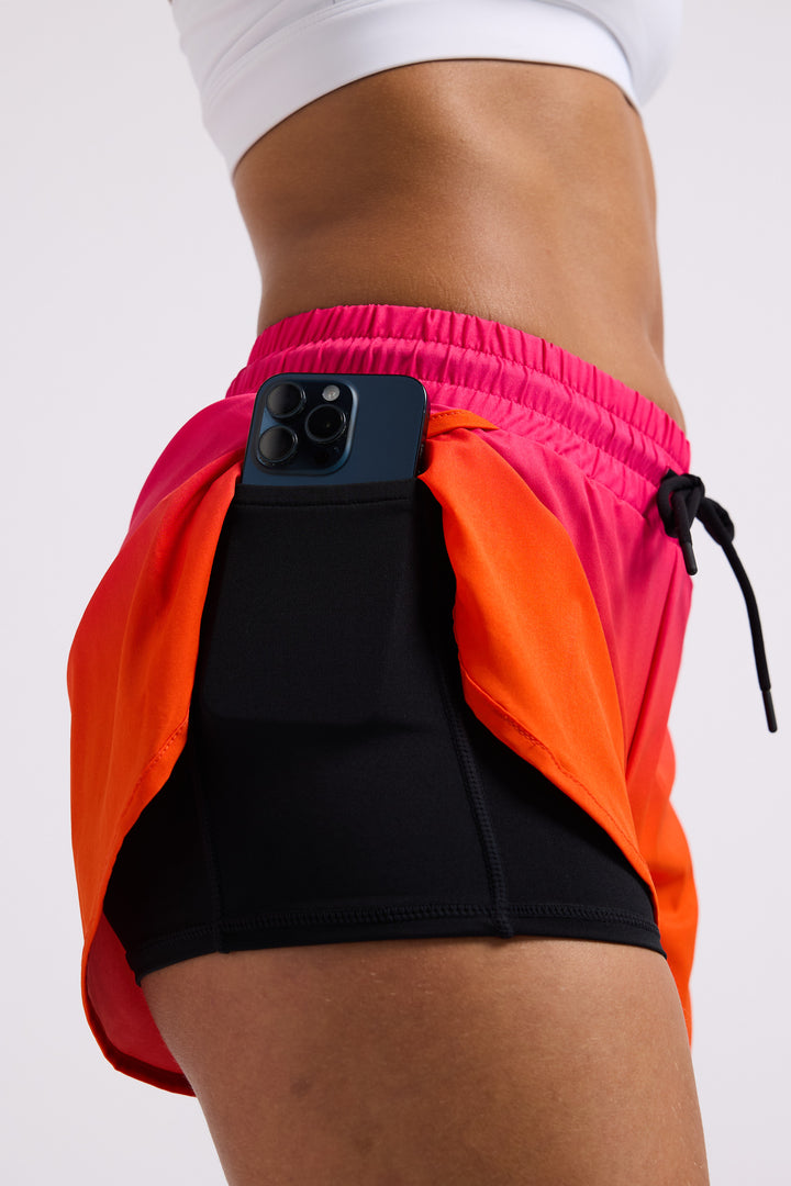 Orange - Fuscia Gradient - 2 in 1 Racer Shorts