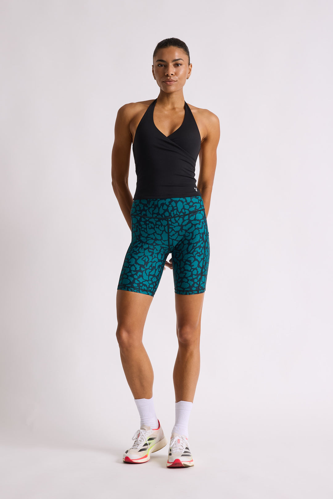 Teal Leopard Biker Shorts 8”