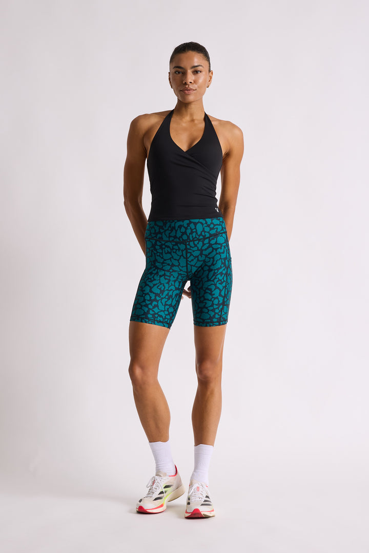 Teal Leopard Biker Shorts 8”