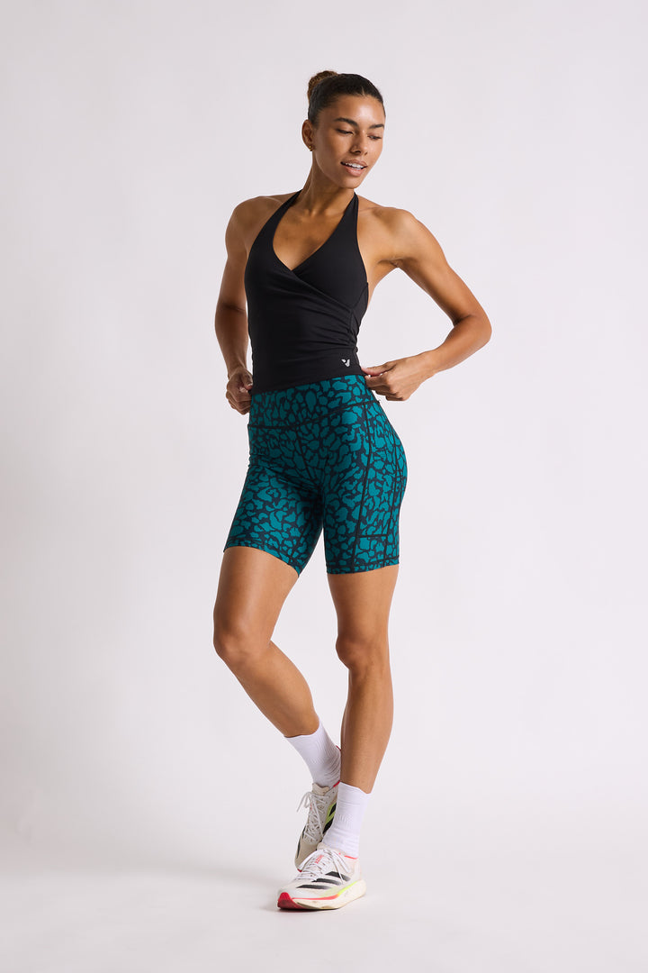 Teal Leopard Biker Shorts 8”