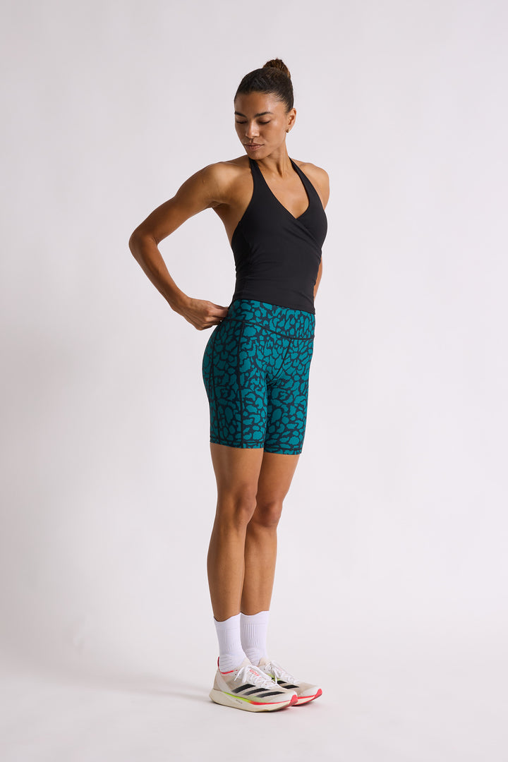 Teal Leopard Biker Shorts 8”
