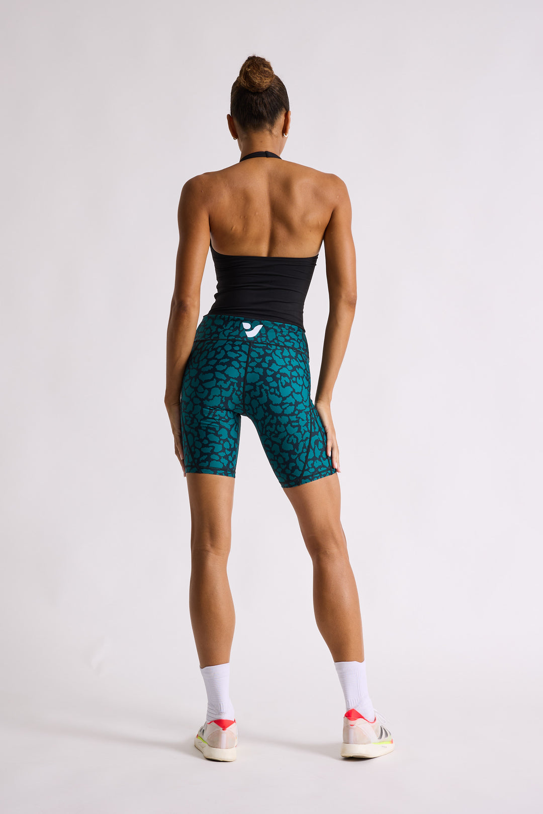 Teal Leopard Biker Shorts 8”
