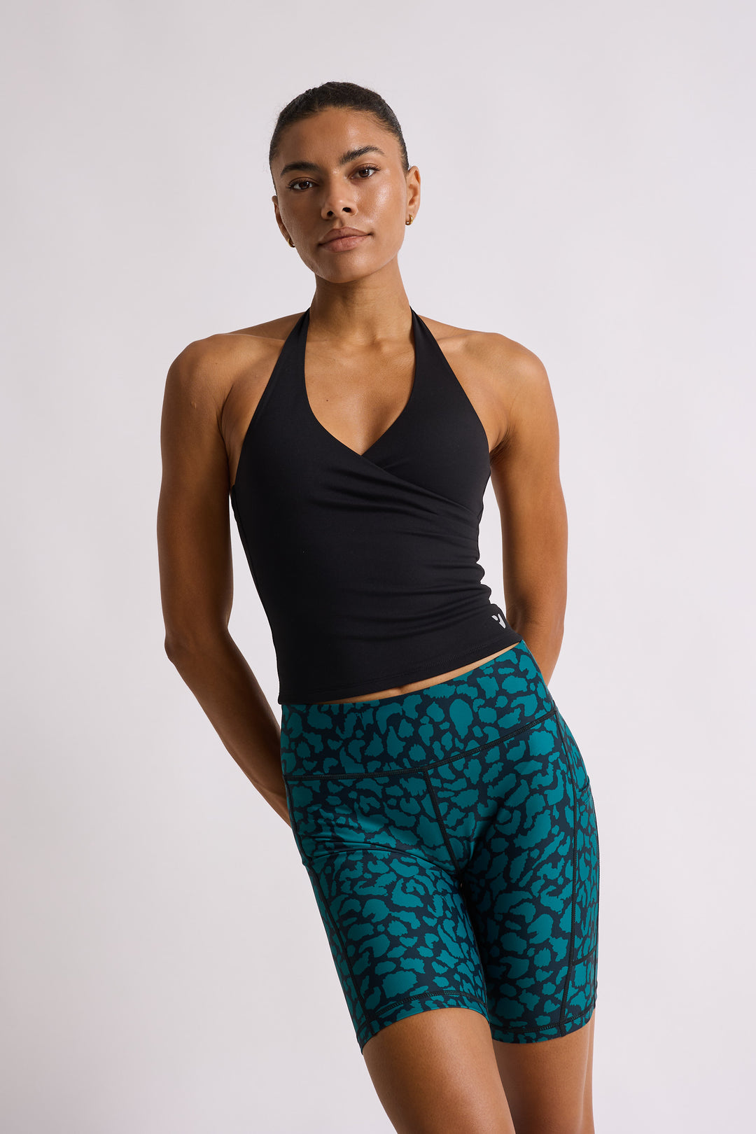 Teal Leopard Biker Shorts 8”