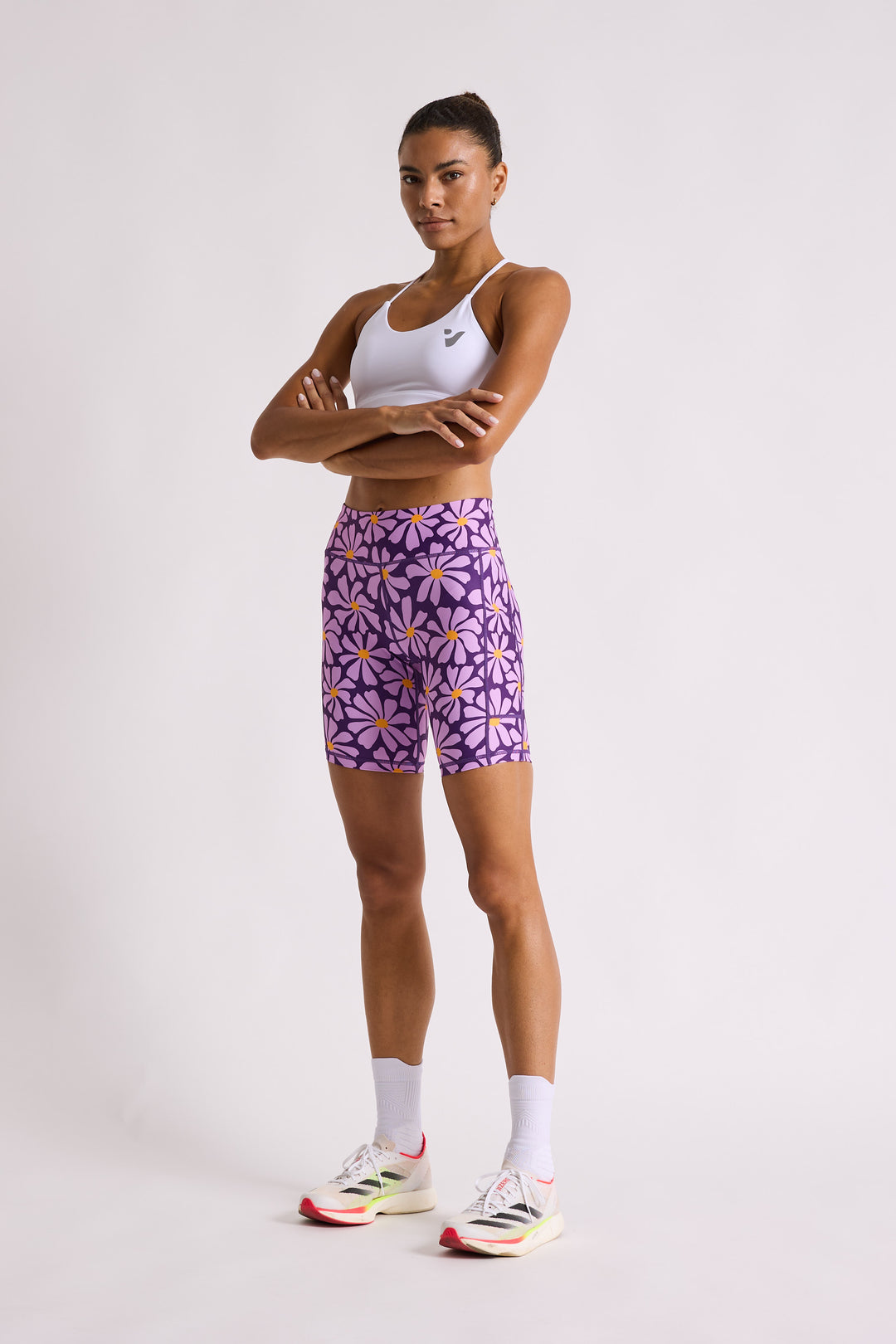 Purple Groovy Daisy Biker Shorts 8”