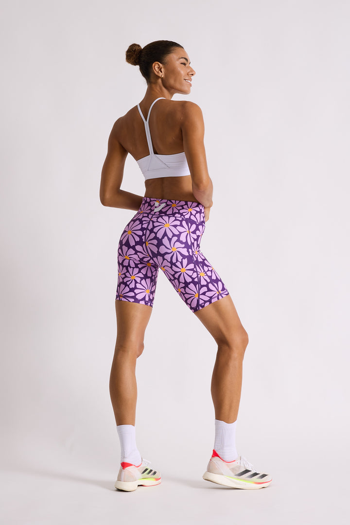 Purple Groovy Daisy Biker Shorts 8”
