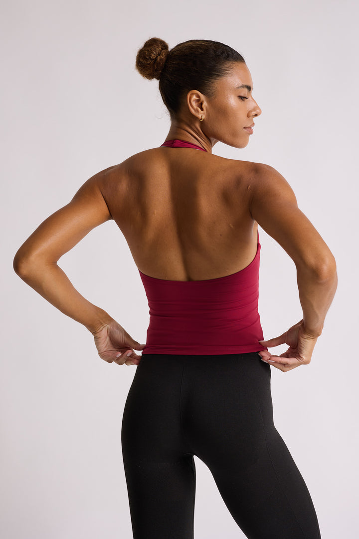 Wrap Front Halter Neck - Wine